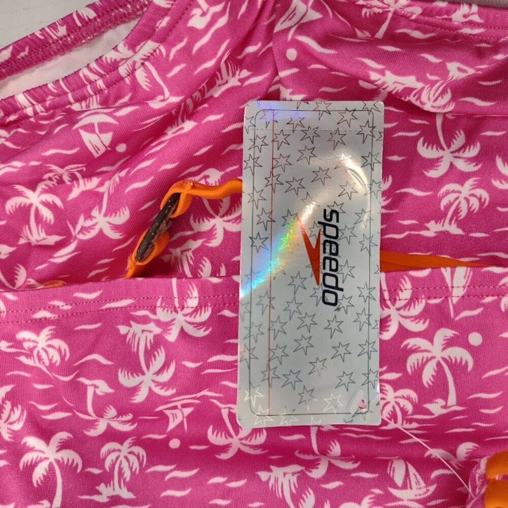 Speedo Tropical Breeze Girls Swimsuit 2 Piece Size 12 NWT Pink with White Palm - Picture 6 of 11